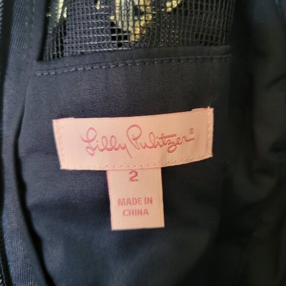 Lilly Pulitzer Leigh Stretch Shift Dress True Navy & Gold Lace Accents Sz 2 - Picture 5 of 5